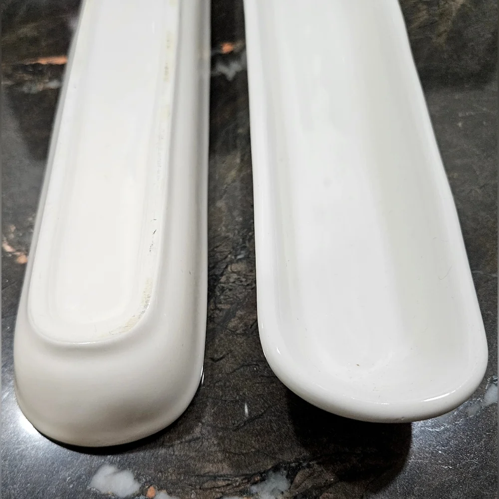 POTTERY BARN Set 2 Olive Dishes nuts candy boat ceramic white cream VGUC serving